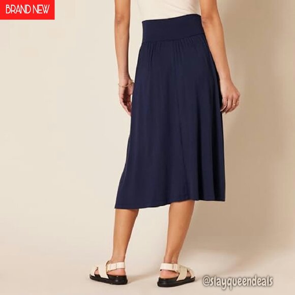 Soft Jersey Midi Skirt with Pockets, Relaxed Fit, Pull-On Waist - Picture 3 of 6